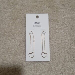 Mango Gold Heart Dangle Threader Earrings NWT